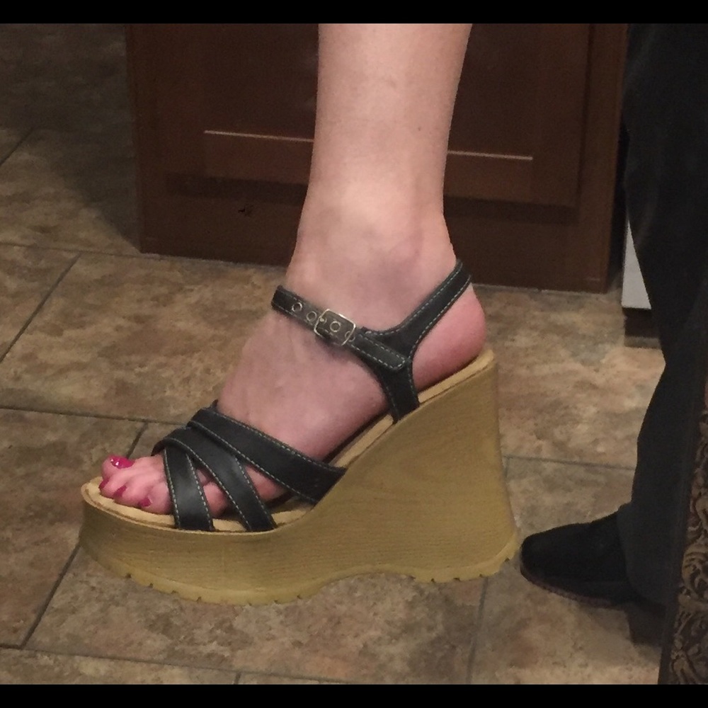 Dead stock vintage platform wedge 90’s chunky wood - Picture 7 of 9